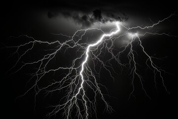 Wall Mural - Lightning strike on black background stormy sky made with generative AI