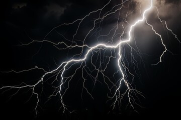 Wall Mural - Lightning strike on black background stormy sky made with generative AI