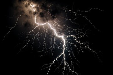 Wall Mural - Lightning strike on black background stormy sky made with generative AI