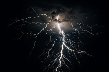 Wall Mural - Lightning strike on black background stormy sky made with generative AI