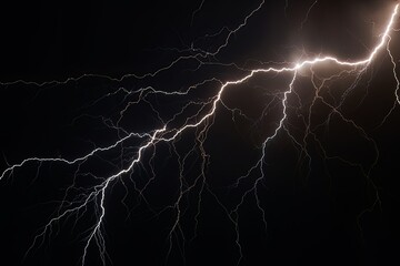 Wall Mural - Lightning strike on black background stormy sky made with generative AI