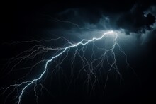 Lightning Strike On Black Background Stormy Sky Made With Generative AI
