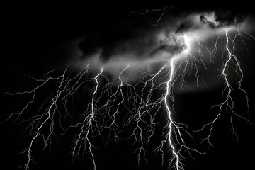 Wall Mural - Lightning strike on black background stormy sky made with generative AI