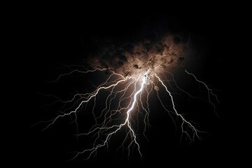 lightning strike on black background stormy sky made with generative ai
