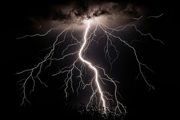 Wall Mural - Lightning strike on black background stormy sky made with generative AI