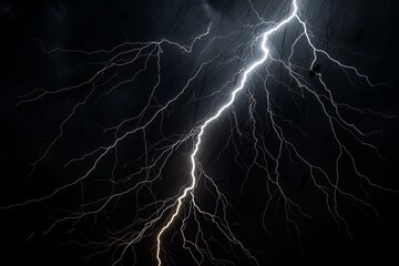 Wall Mural - Lightning strike on black background stormy sky made with generative AI