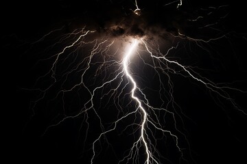 Wall Mural - Lightning strike on black background stormy sky made with generative AI