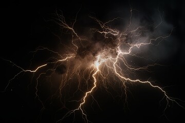 Wall Mural - Lightning strike on black background stormy sky made with generative AI