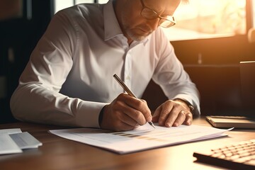 Wall Mural - businessman analyzing a financial document. generative AI