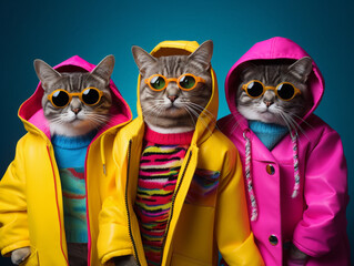 Popstar Cats in a Fashionable and Vibrant Group Photo | Generative AI