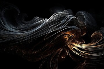 Wall Mural - Abstract luminous energy flow wave isolated on black background made with generative AI
