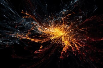 Wall Mural - Abstract luminous energy flow flower isolated on black background made with generative AI