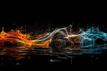 Wall Mural - Abstract luminous energy flow wave isolated on black background made with generative AI