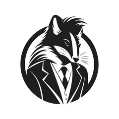 Wall Mural - skunk wearing suit, vintage logo line art concept black and white color, hand drawn illustration