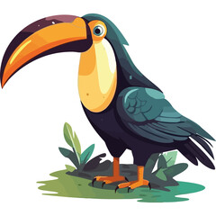 Sticker - Toucan perching on branch in tropical forest