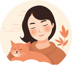 Poster - Cute kitten sitting on woman hand smiling