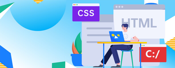 Programming teaching development flat character vector concept operation hand drawn illustration
