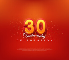 Modern 30th number design, for anniversary celebration in bold red color. Premium vector background for greeting and celebration.