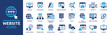 Website icon set. Containing web design, internet, content, SEO, hosting, server, homepage and e-commerce icon. Solid icon collection. Vector illustration.