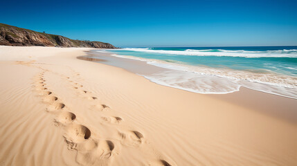 photo beach with footprint in summer day