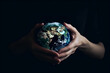 © Ployker - Earth at night was holding in human hands. Earth day. Energy saving concept