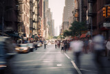 Fototapeta Nowy Jork - Blurred image of people moving in crowded city street. Blur effect