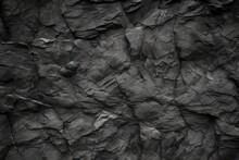 Cracked Rock Texture. Black White Stone Background. Grunge. Dark Gray Rough Surface. Close-up. Broken, Damaged, Collapsed.