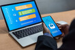 © khunkornStudio - Chatbot conversation Ai Artificial Intelligence technology online customer service. ChatGPT, Digital chatbot, robot application, OpenAI generate. Futuristic technology.Virtual assistant on internet.