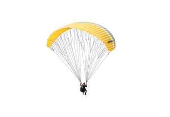 Bright colorful parachute on white background, isolated. Concept of extreme sport, taking adventure challenge.