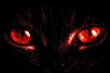 A close-up of a cat’s face with glowing red eyes in the darkness Generative AI