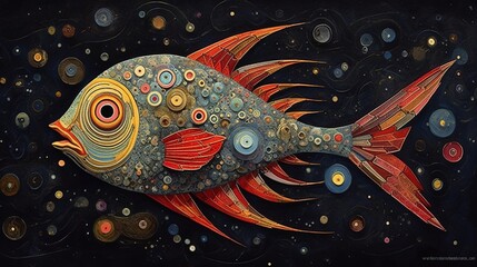 Sticker - Abstract colorful fish. Generative AI