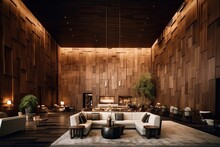 Lobby Lounge Of A Luxurious Hotel With Wooden Interior Created Using Generative AI Tools
