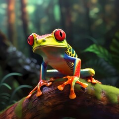 A tree poisonous frog in the background of a rainforest. Generative AI