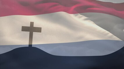 Canvas Print - Animation of christian cross and flag of netherlands