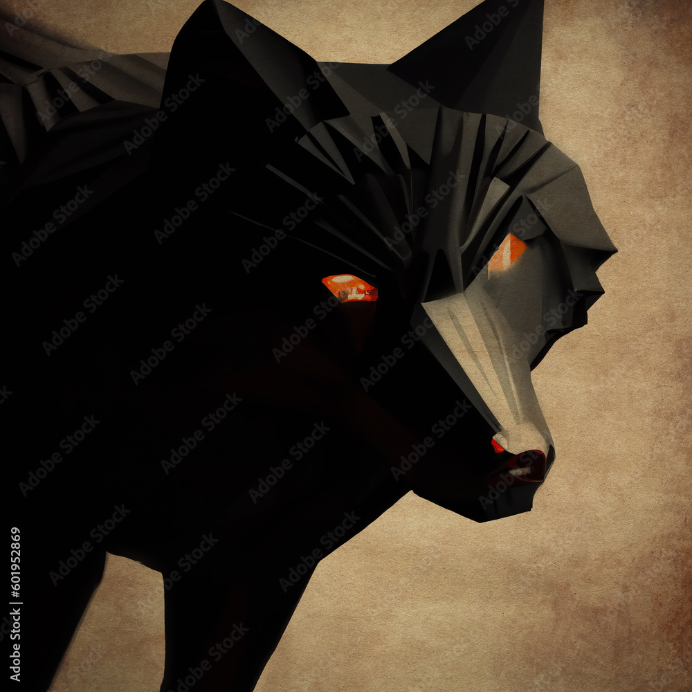 Stylized black wolf with glowing eyes Stock Illustration | Adobe Stock