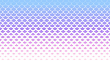 Horizontally Seamless Fish Scale Background In Purple To Pastel Pink Gradient Colors. Halftone Scale Pattern.
