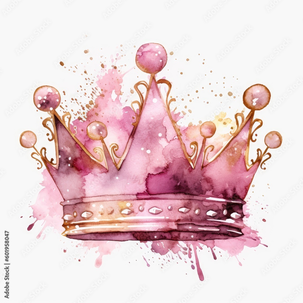 Delicate golden crown on pink background - watercolor illustration ...