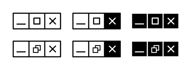 Maximize and minimize vector web buttons. Close, hide app browser symbol. Ui design browser sign