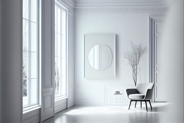 Wall Mural - on wall in gallery with picture frame mockup , minimalistic design, 