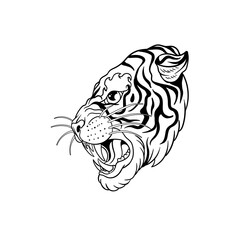 Wall Mural - Hand drawn illustration of an angry tiger outline