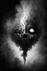 Poster -  scarry face in black smoke Generative AI