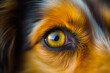 Close up of dog's eye with yellow and black fur. Generative AI.