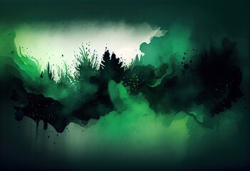 Wall Mural - Darkgreen Gradient Watercolor Background: A Stunning Abstract Design, generative AI