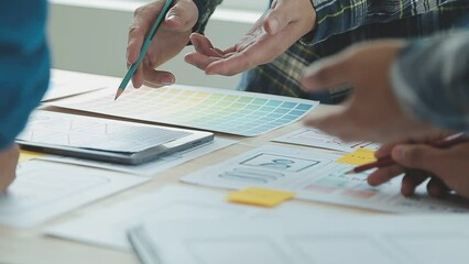 ux Graphic designer creative sketch planning application process development prototype wireframe for web mobile phone . User experience concept.