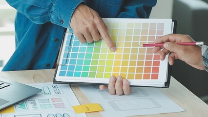 ux Graphic designer creative sketch planning application process development prototype wireframe for web mobile phone . User experience concept.