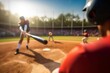 hitting man baseball bat athlete game sport ball field team player. Generative AI.