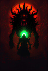 Wall Mural - sorcerer invoker and demonic demon deity grim dark fantasy illustration - by generative ai