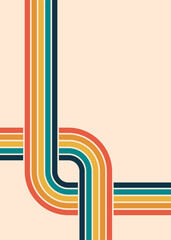 Retro stripes loop. Vintage 70s colorful lines background. Old fashioned cover poster. Copy space.  Abstract rainbow intersection or crossing. Letter B. Letter O. Groovy backdrop. Vector illustration