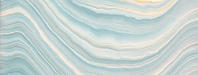 Wall Mural - abstract fluid art background light blue and golden colors. liquid marble. acrylic painting with sky