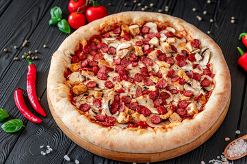 Sticker - Big and tasty pizza with different types of meat